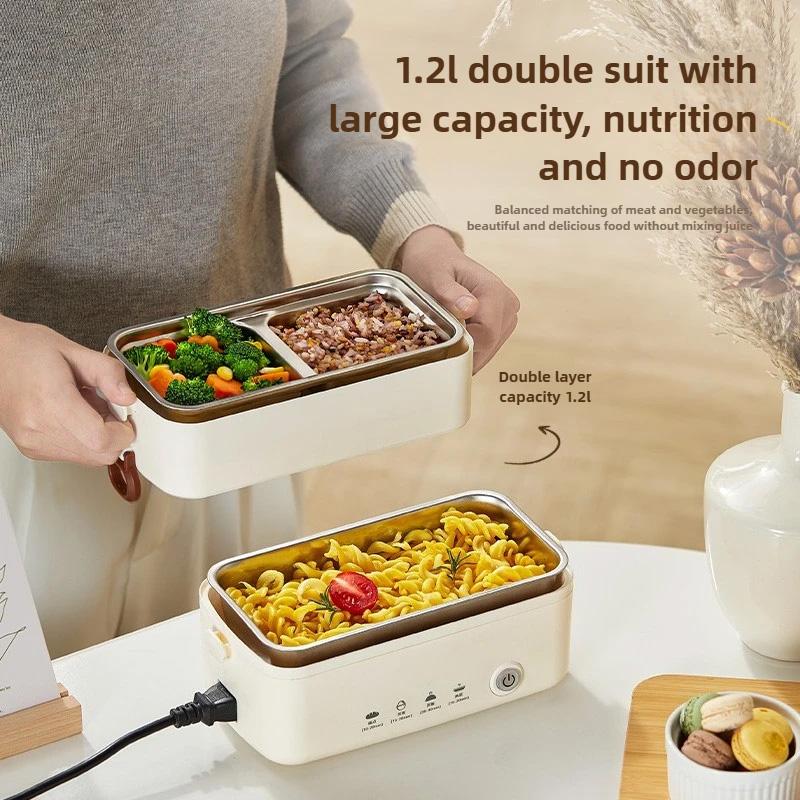 New 1.2L Double Layer Electric Lunch Box 304 Stainless Steel Insulation Electric Lunch Box Portable 3 In 1 Steamer Rice Cooker