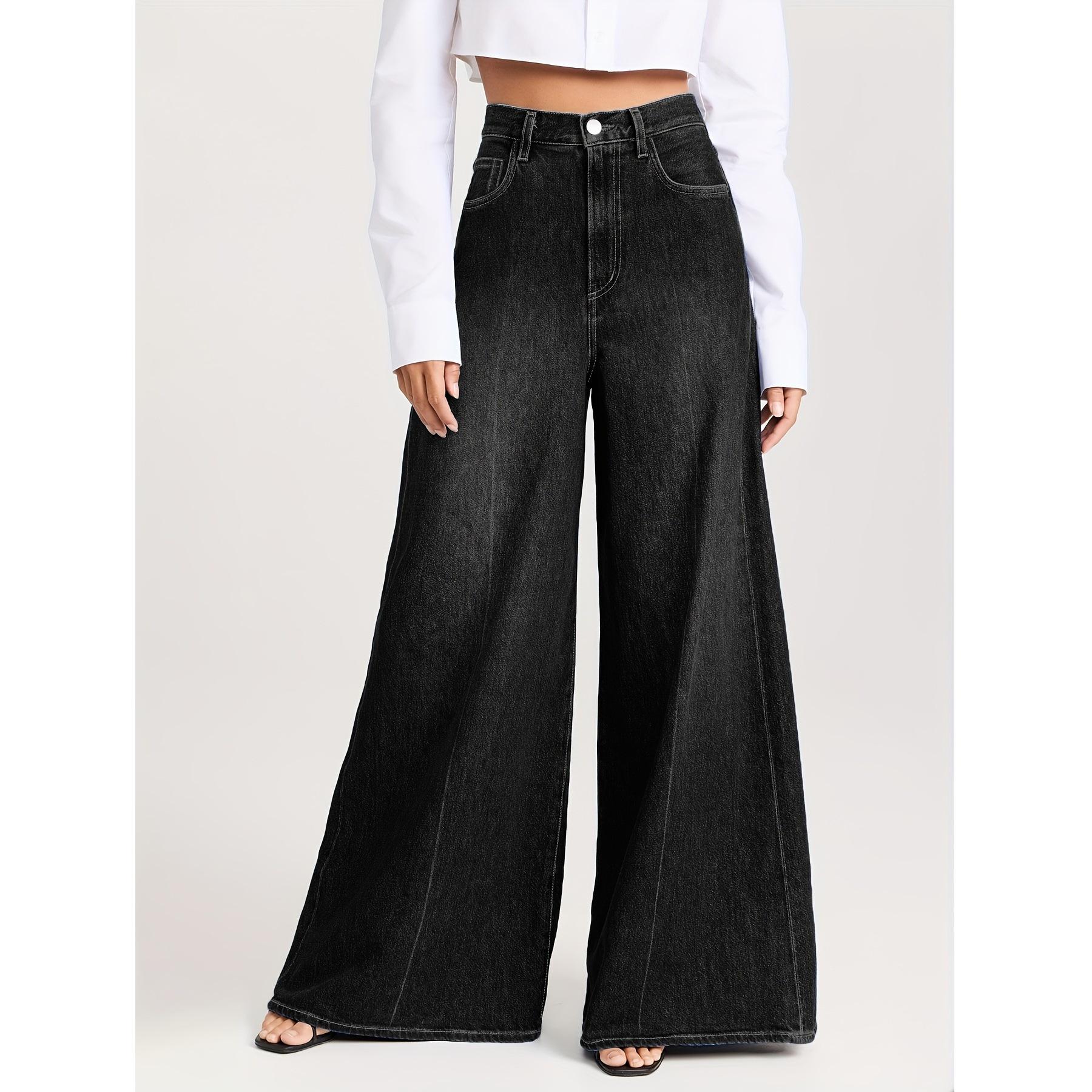 New Women s Plus Size Wide-Leg Stretch Denim Jeans - Black 5XL