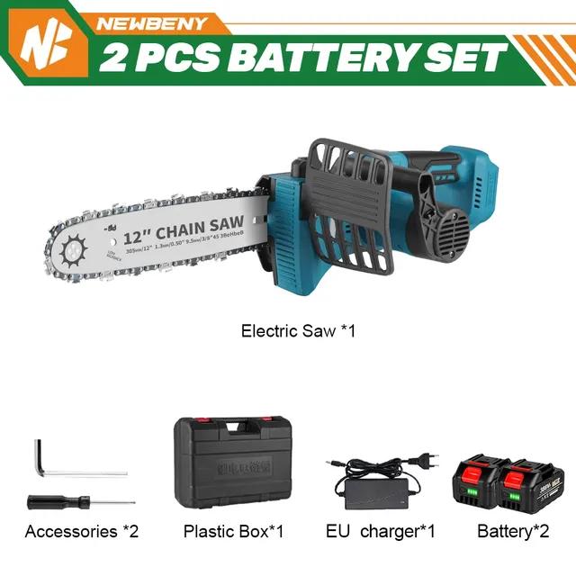 

12-дюймовая бесщеточная электрическая пила с масленкой, беспроводная портативная садовая деревообрабатывающая режущая машина для Makita, аккумулятор 18 В Two battery EU