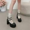 Fashion Women's Platform Chunky Heels High Heels Spring New Fashion Vintage Mary Janes Shoes Classic Double Buckle Wedding Dress Shoes
