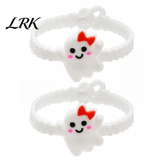 Cute Witch And Skeleton Wristbands 2PCS Halloween Cartoon Bracelets, Ghost/Pumpkin/Black Cat/Skull/Witch/Little Devil Shape, Adjustable Pumpkin Ghost F