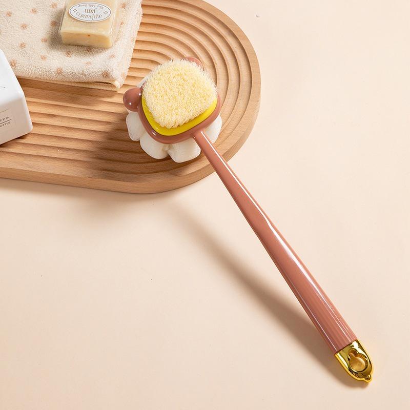 Long-Handle Soft Silicone Double-Sided Shower Brush with Back Scratcher and Mud Scraper