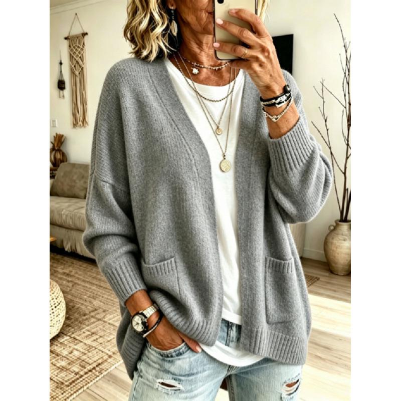 European and American Women's Solid Color Sweater Coat: Loose, Cozy Cardigan for Autumn/Winter