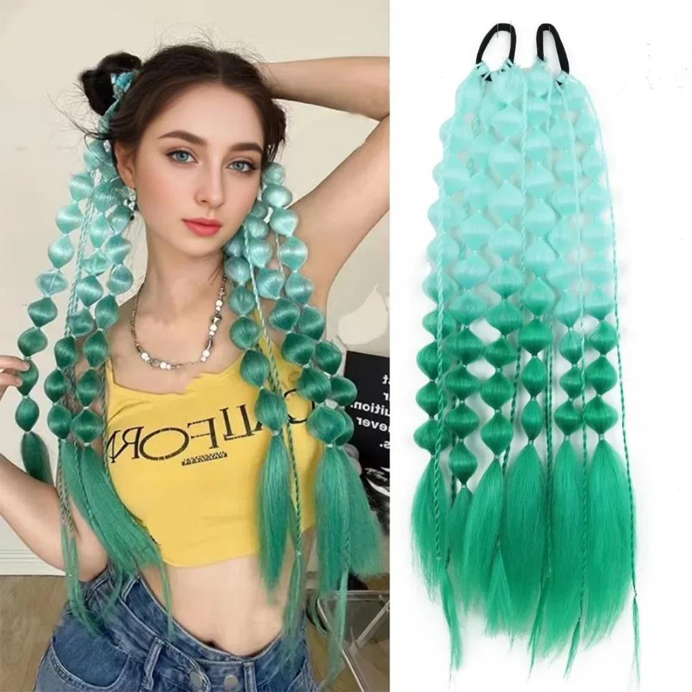 20" Colored Hair Extensions Lightweight with Hair Tie Kids Bubble Ponytail Extension Fashion Women Handmade Braided