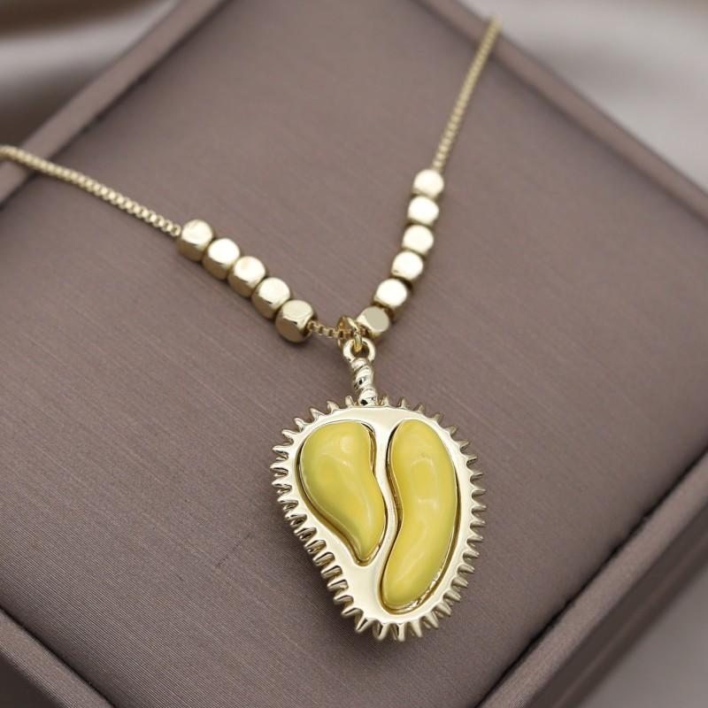 Real Gold Electroplated Durian Pendant Necklace Female Niche Design Light Luxury Accessories Collarbone Chain