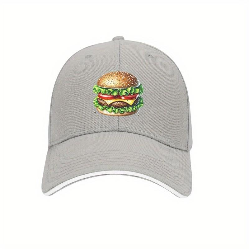 

Hamburger Graphic Baseball Cap Adjustable Polyester Outdoor Casual Unisex Dad Hat Adjustable сірий