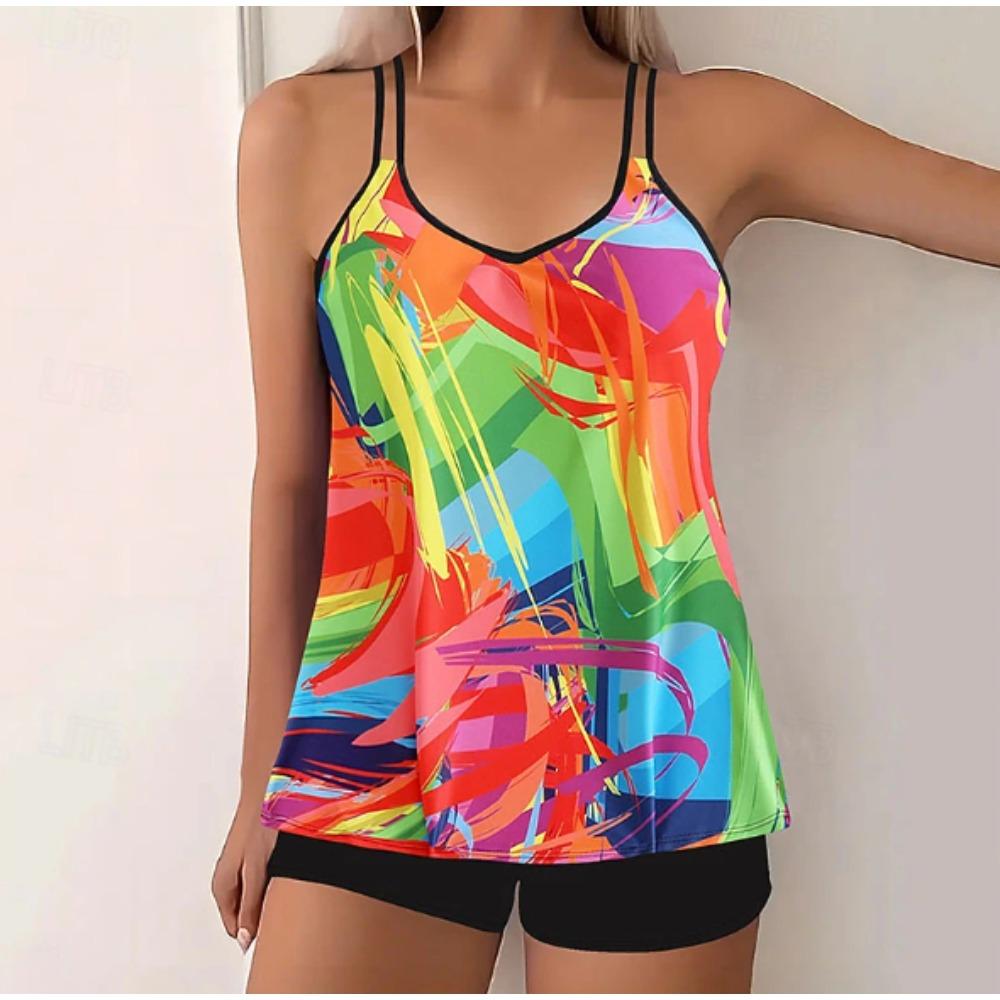 Damen Tankini Badeanzug 2-teilig Abstraktes Muster Print Urlaubs Badesachen