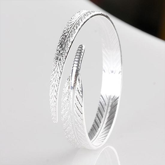 Women's Vintage Silver Plated Feather Cuff Bracelet Adjustable Opening Bangle Jewelry