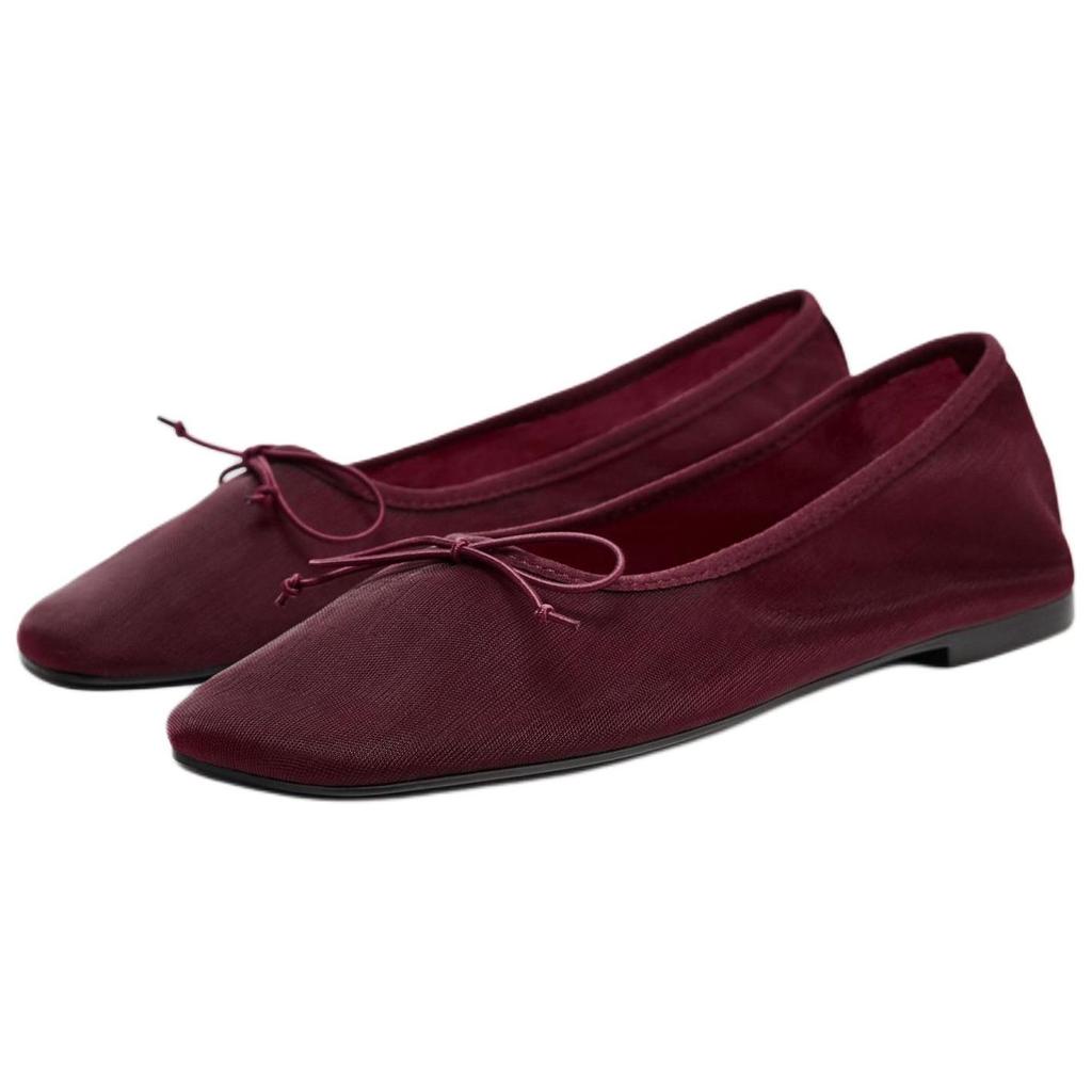 Zara Comfortable Versatile Bow Decor Mesh Ballet Flat Casual Shoes Women Flats Crimson 12527510-38