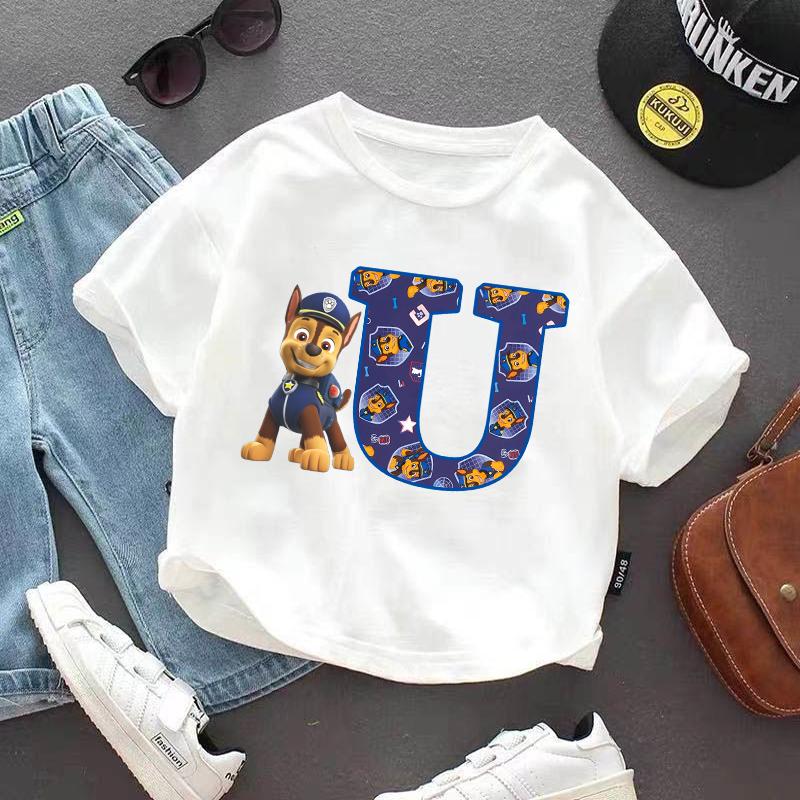 PAW Patrol Child Short Sleeve T-shirt Cartoon Chase A-Z Print Cotton Tees Girls Summer Casual Round Neck Tops Kids Birthday Gift