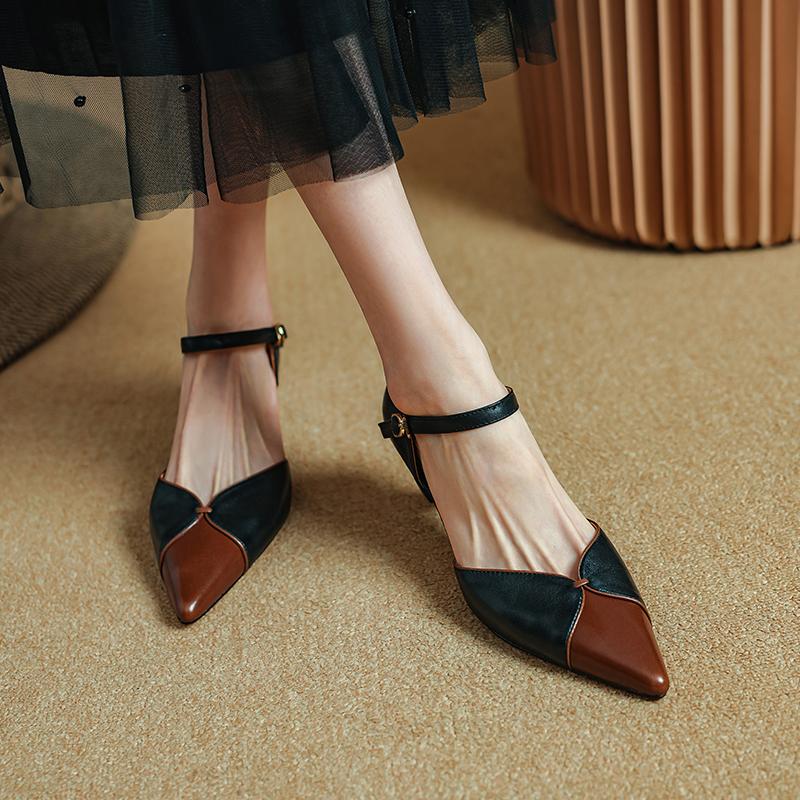 Fashion Summer Women Sandals Cowhide Shoes for Women Pointed Toe Thin Heel Giadiator Sandals Narrow Band Handmade Shoes