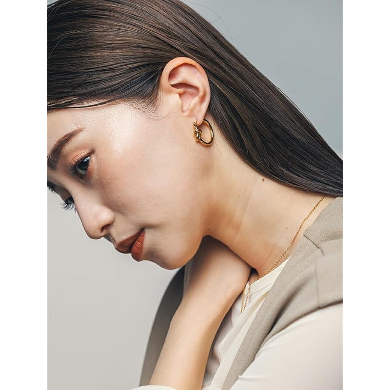 [mico.lor] Stainless Earrings (229) Yuwaki Set of 2 Ladies Surgical Stainless Steel 316L Compatible with Metal Allergies Golden