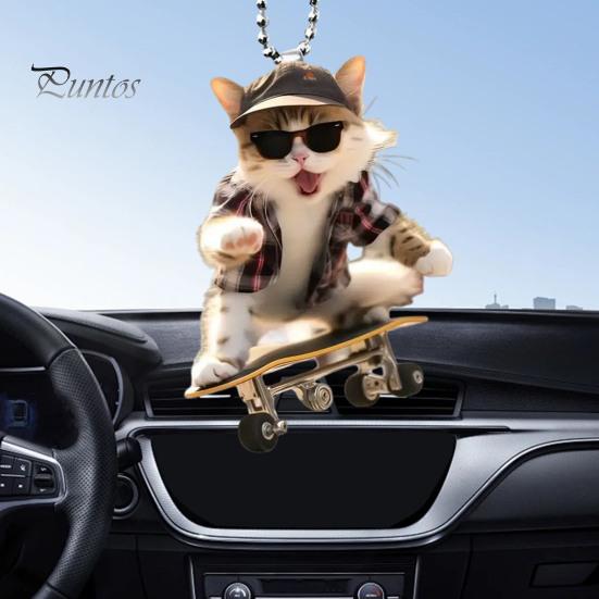Adorable Cat Hanging Ornament Car Rearview Mirror Pendant with Lanyard Easy To Hang Animal Cat-Shaped Xmas Tree Pendant