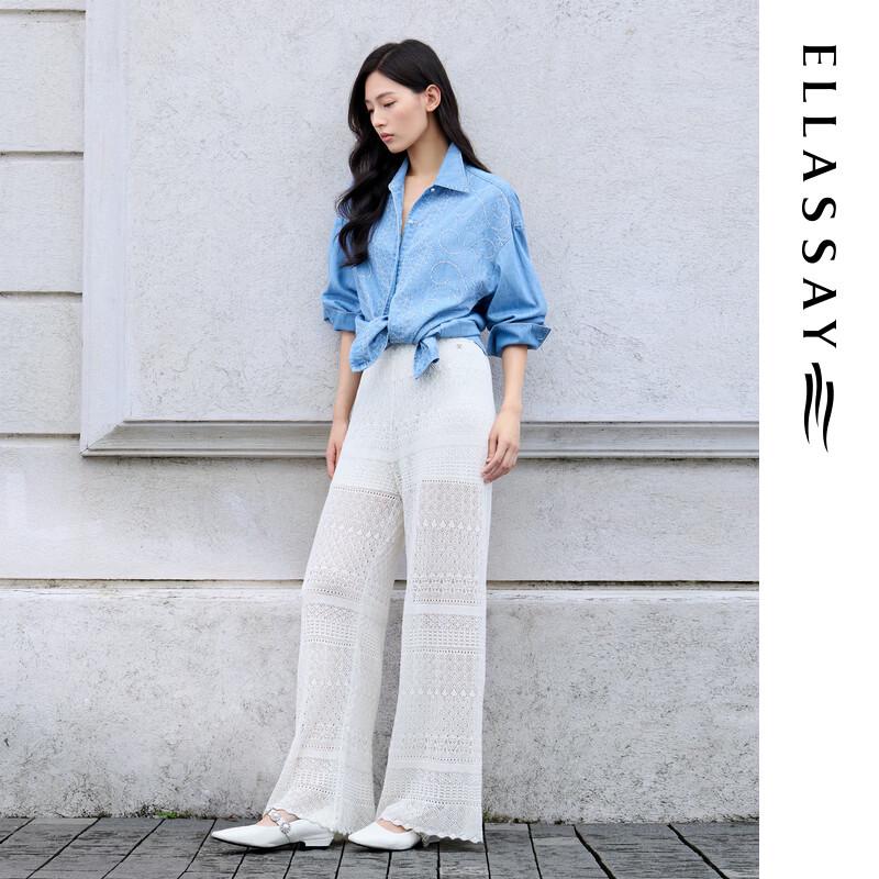 ELLASSAY Floral Embroidery Denim Shirt