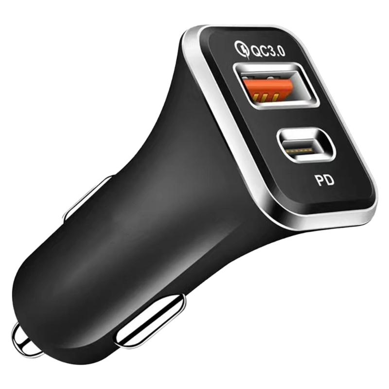 

38W Car Charger with USB Type C and Standard USB A Port for 2 Devices Power Supply Support QC3.0 Charge