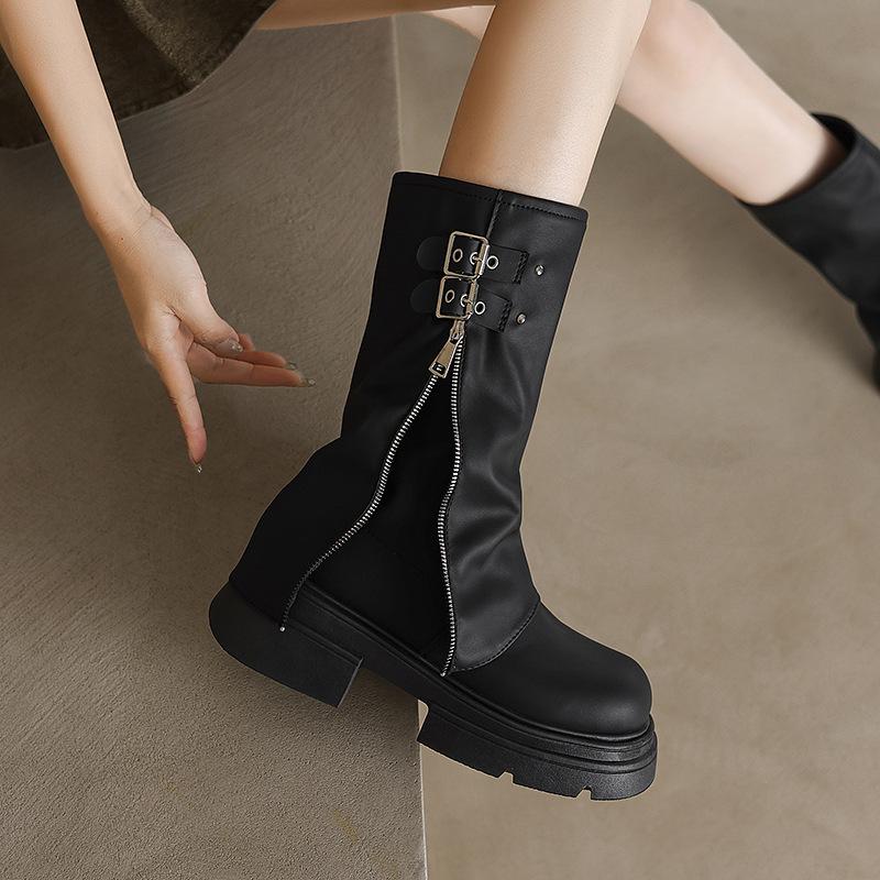 

Martin boots women s autumn and winter 2024 new British style black western jeans tube boots pile boots short boots women 35 чёрный