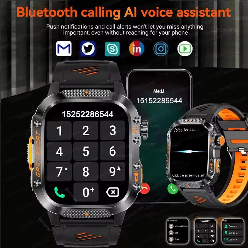 2026 New Men Military GPS Positioning Smart Watch Compass 10ATM Waterproof 100+ Sport Mode HD Bluetooth Call T-Rex 3 Smartwatch
