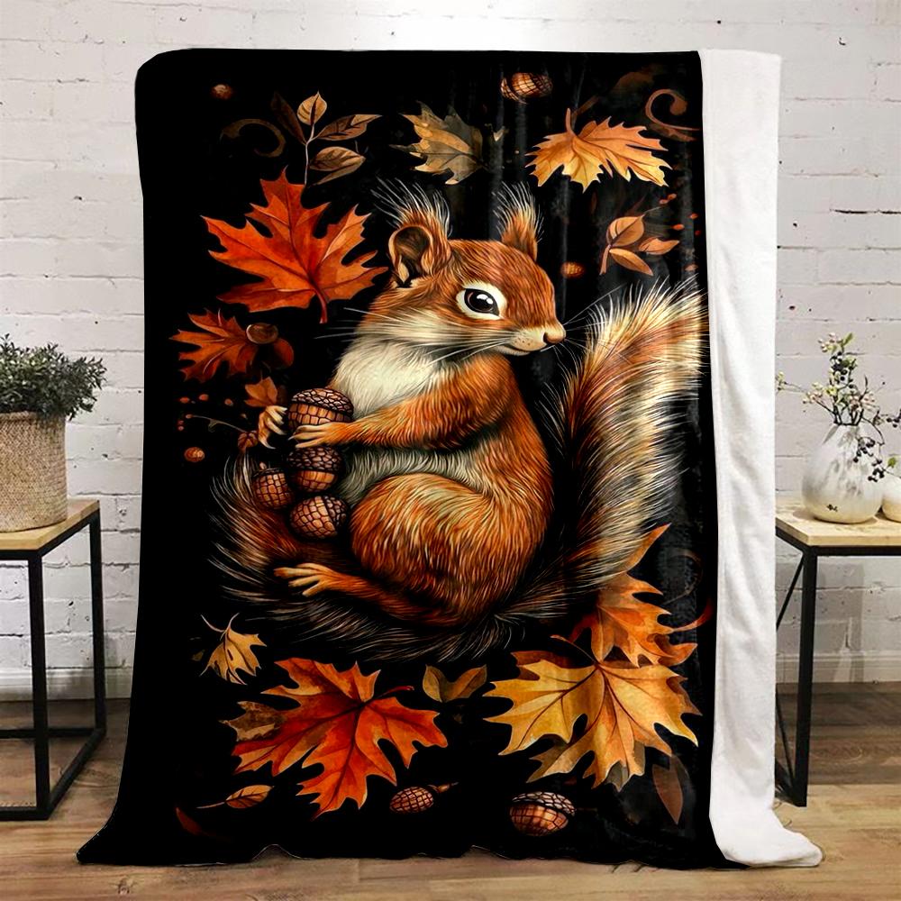 Autumn Squirrel with Leaves and Acorns Flannel blanket for bedroom living room sofa and nap