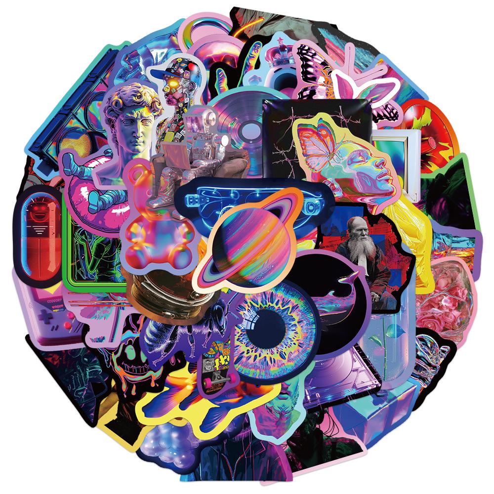 50 Cyberpunk Laser Stickers for Suitcases, Laptops, Guitars, Skateboards - DIY Decoration Set