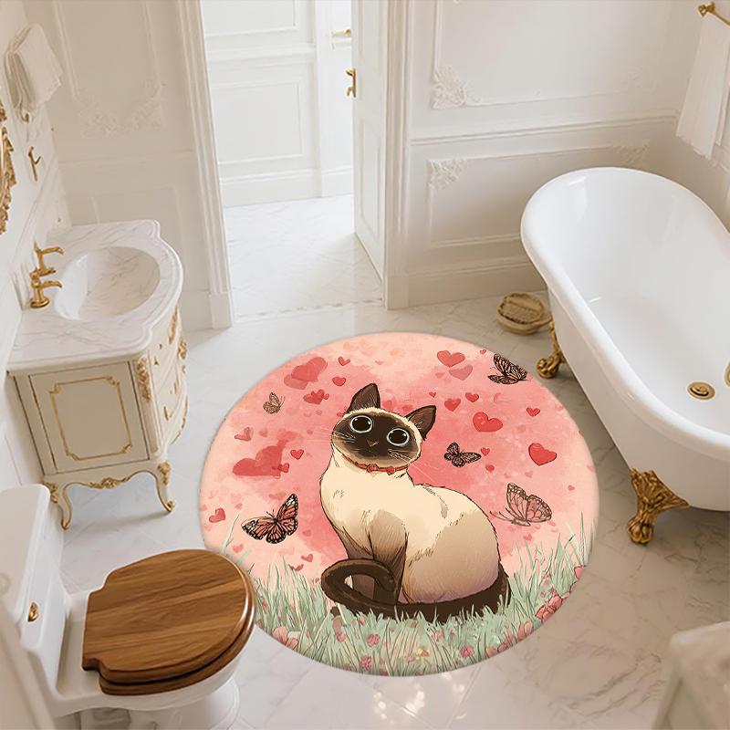 Pink Siamese Cat pattern round rug,Carpet Rug for Living Room Bedroom  Playroom ,Non-slip Floor Mat,Holiday Gifts and Birthday Gifts.