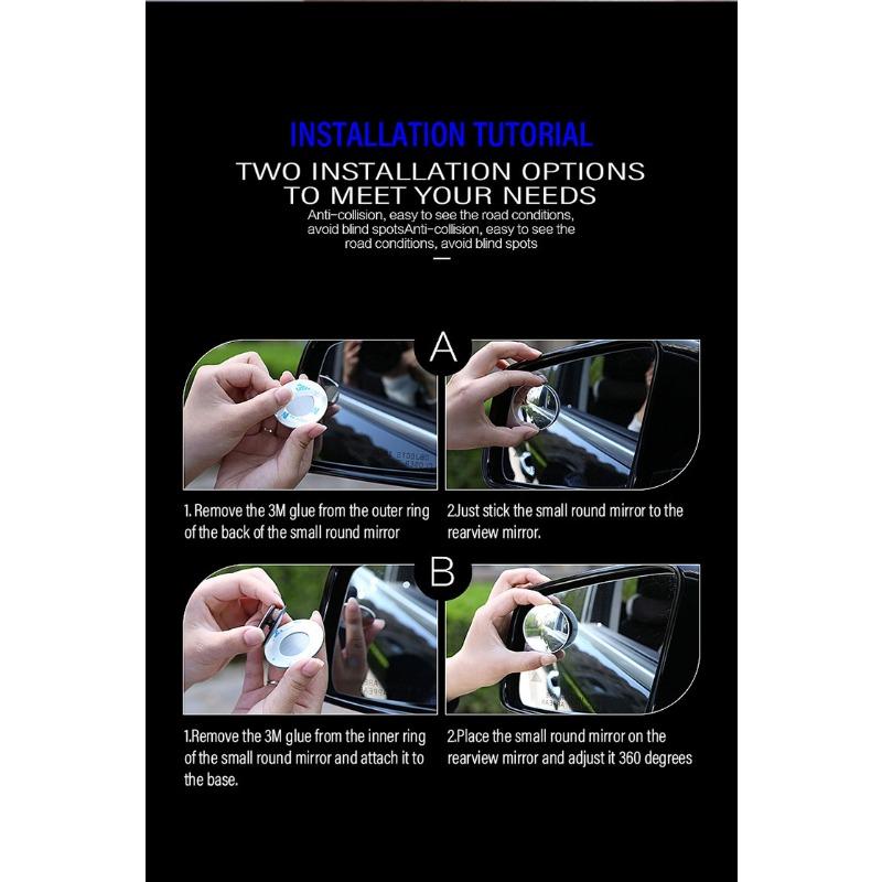 2Pcs 360 Degree Car Blind Spot Rear View Mirror Wide Angle Adjustable For Peugeot 308 408 508 RCZ 208 3008 206 207 108 406 407 408 206 207 208 306 307