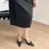 Fashion Aphixta 7 Cm Thin Heels Black Concise Women Slides Pointed Toe Summer Dress Slides Solid Color High Heels Elegant Shoes Size 42