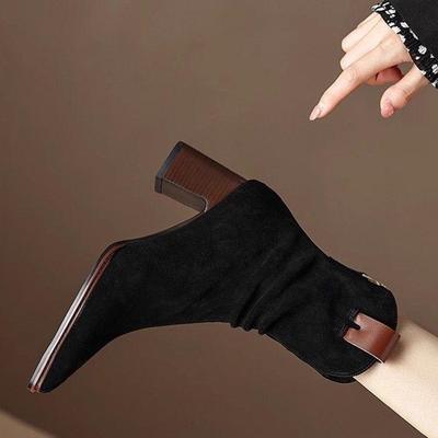 Bottes de Cowboy Vintage en Daim pour Femme: Marron Froncé Bout Pointu avec Talon Carré 2025
