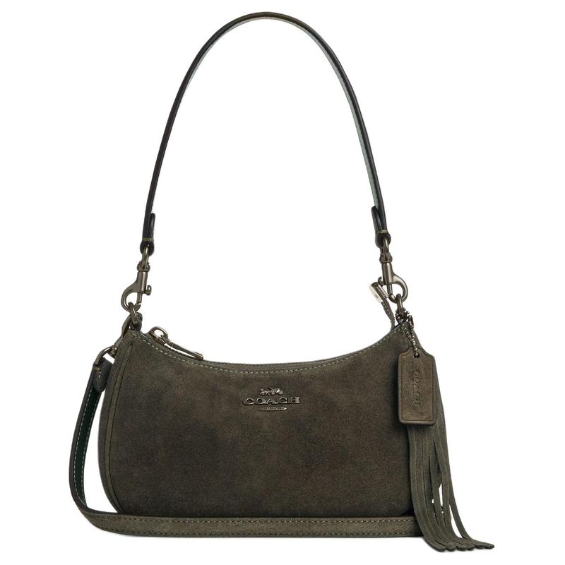 

COACH Teri 19 Tassel Decoration Silver Accessories Cowhide Crossbody Shoulder Bag Small Women s Army Green срібний