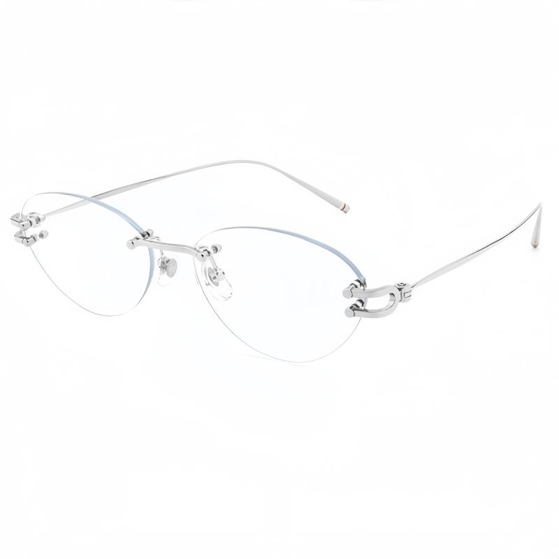 YIMARUILI Fashion Trendy Women's Cat Eyes Rimless Glasses Luxury Pure Titanium Ultra Light 9g Exquisite Eyeglasses Frame 25088WK