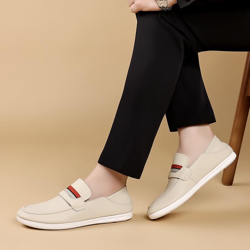 Soft Comfortable Leather Business Casual Shoes Flat Bottomed Non Slip Gentlemen's Versatile Loafers Men's Low Cut Walking Shoes