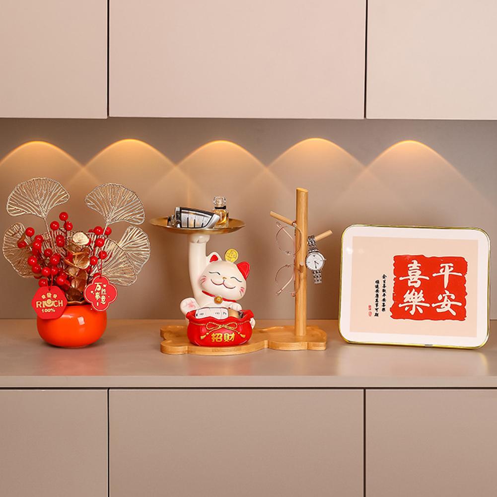 Living Room Entrance Key Holder Neo Chinese Style Creative Storage Tray Cartoon Cute Fortune Cat Tray for Home Porch Living Room