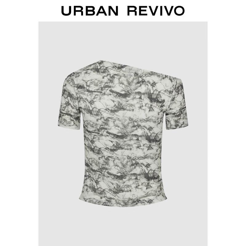 UR 2025 Autumn Women s Marble Textured Asymmetrical Collar Slim T-Shirt S