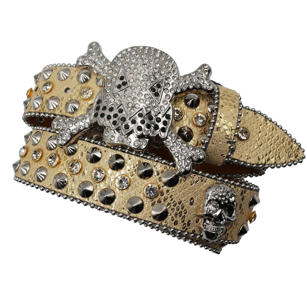 European and American Fashion Personality Trendy Crystal Rhinestone Belt Women Belt Men Inlaid Skeleton Accessories Belt Men