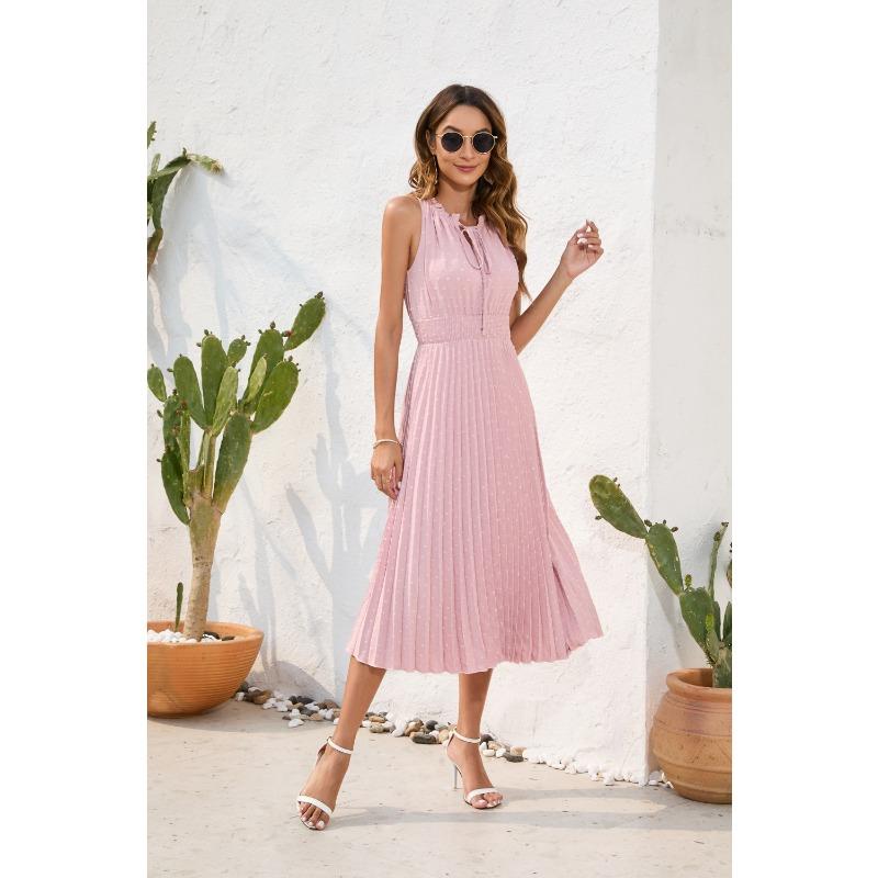 Šaty s vysokým pasem, plisované pod tlakem, bez rukávů, letní, ležérní, na dovolenou, cestovní