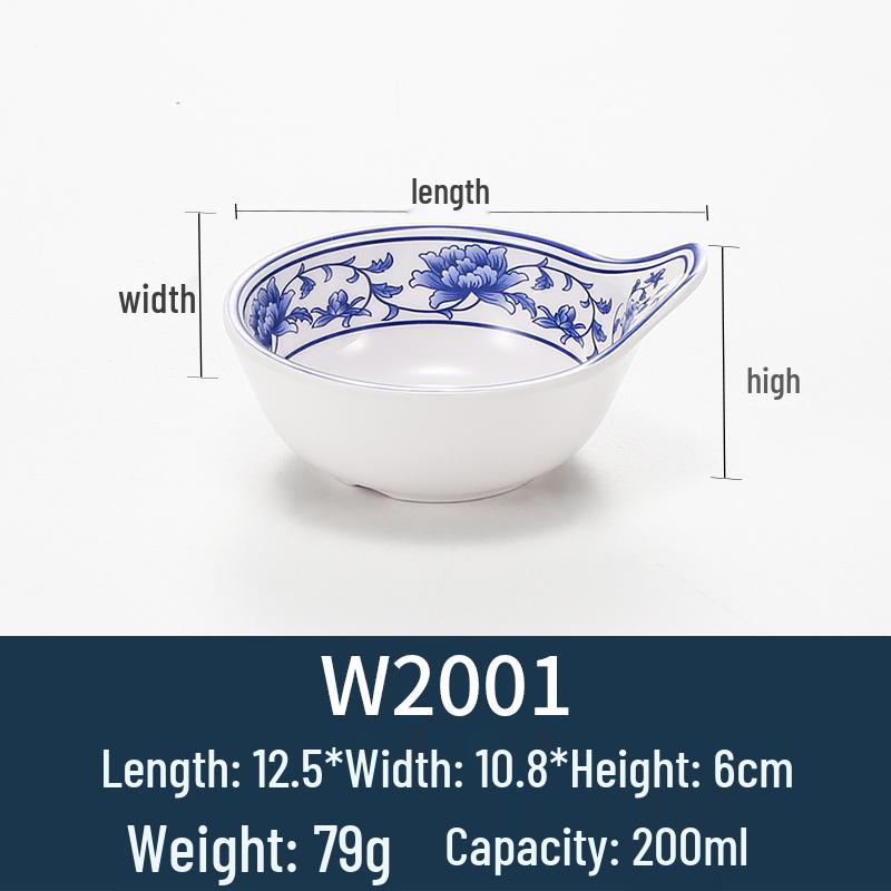 Melamine Blue & White Porcelain-Style Small Bowl for Seasoning, Rice, Porridge, Soup - Ideal for Hotels & Restaurants