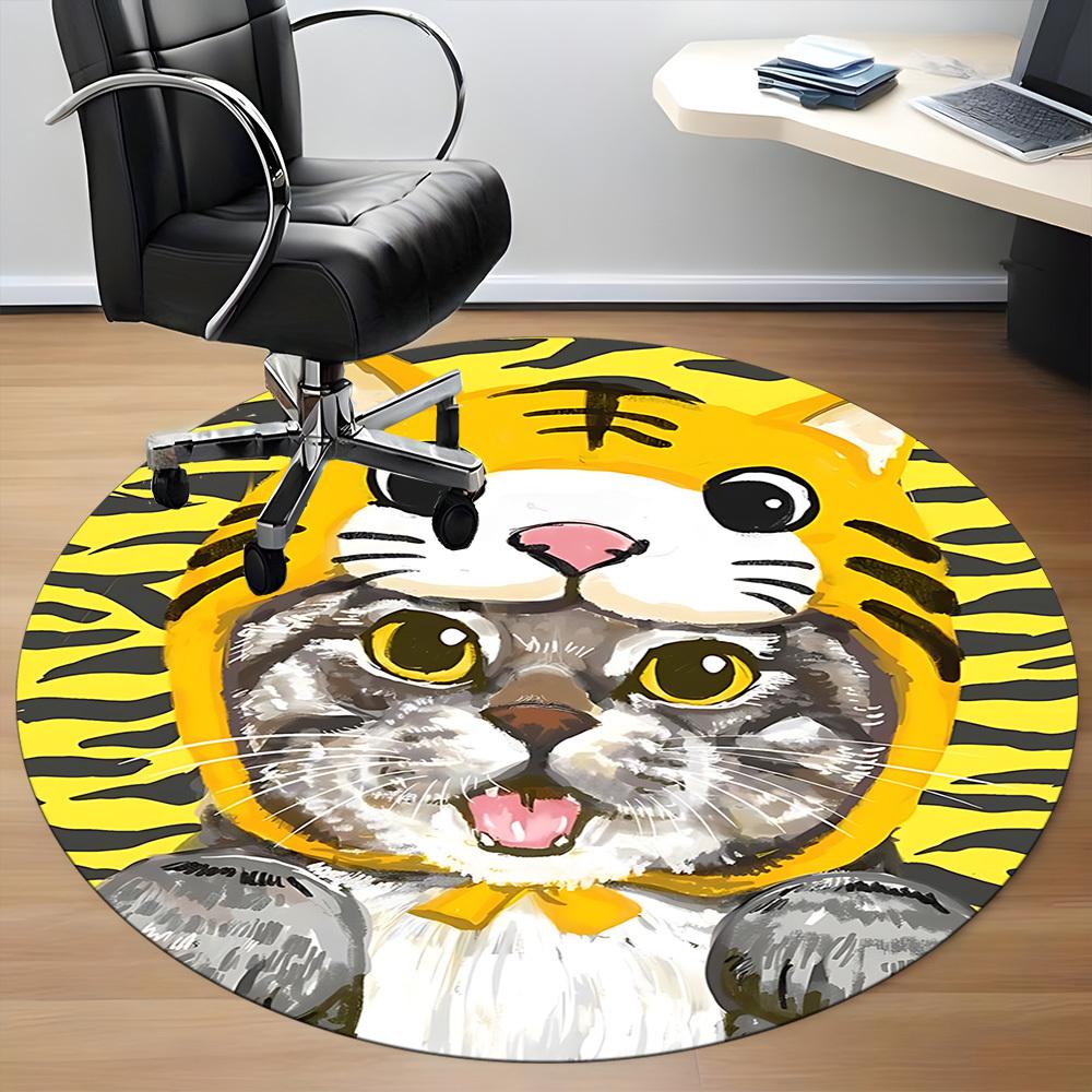 1PC Tiger Cat Office Round Area Rug,  Mat Suitable ForOffice, Under Office Chairs Bedroom Living Room Home Decor, Room Deco