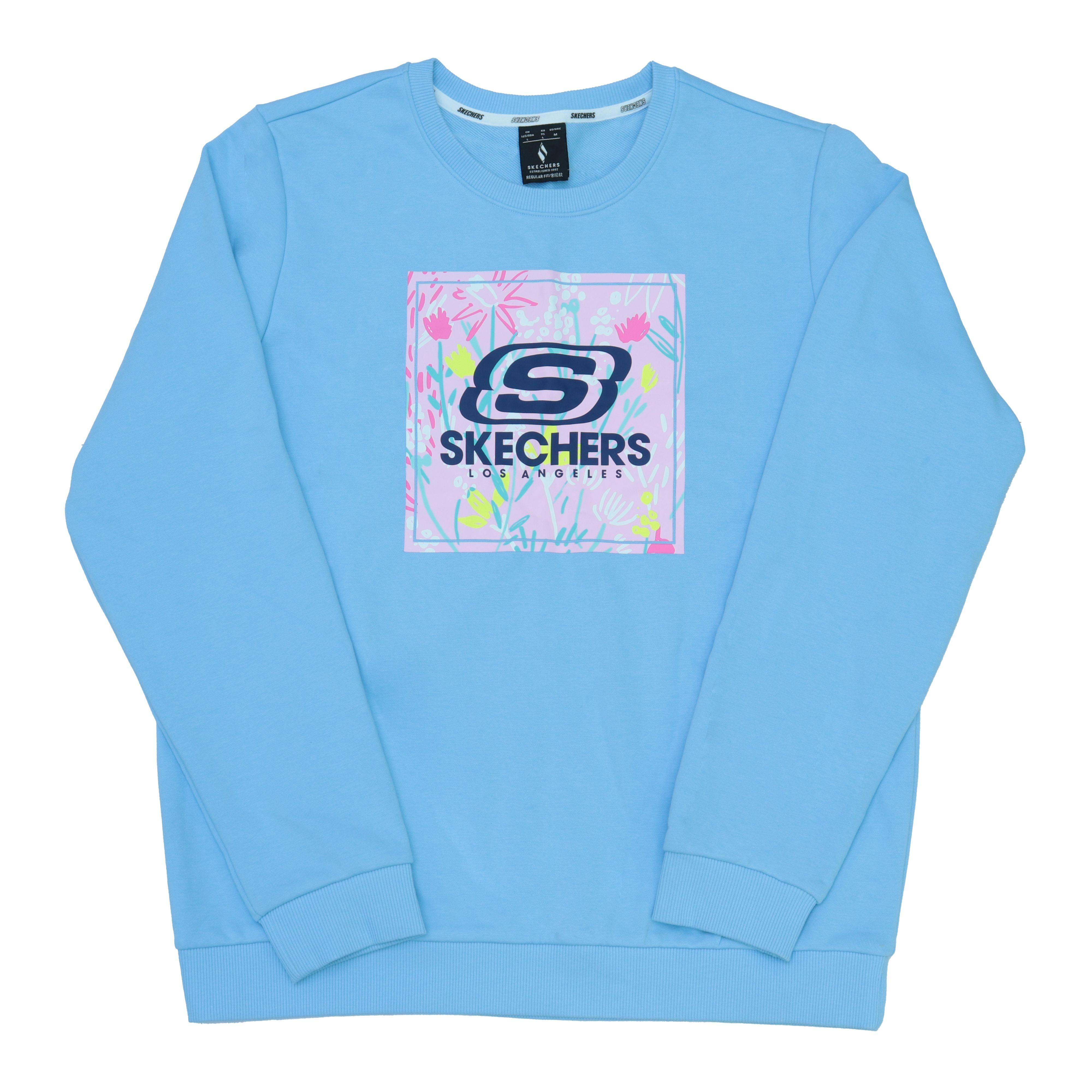 Skechers Classic Logo Print Casual Loose Sports Soft Comfortable Crew Neck Pullover Sweatshirt Women sweatshirt RF-L424W006-01CQ M
