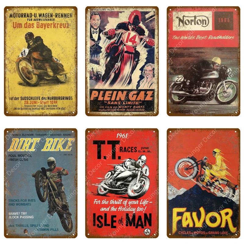 Dirt Bike Metal Poster Retro Motorcycle Races Plaque Wall Art Painting Plate Pub Bar Garage Home Decor Isle Of Man Signs YI-179