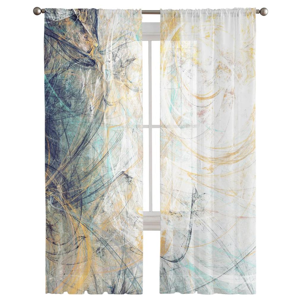Luxus Tüll Vorhänge Kunst Farbe Moderne Retro Wohnzimmer Küche Chiffon Vorhang Jugend Schlafzimmer Sheer Boden Volant Vorhang