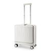 20-inch front-opening trolley case with PC material and password lock.