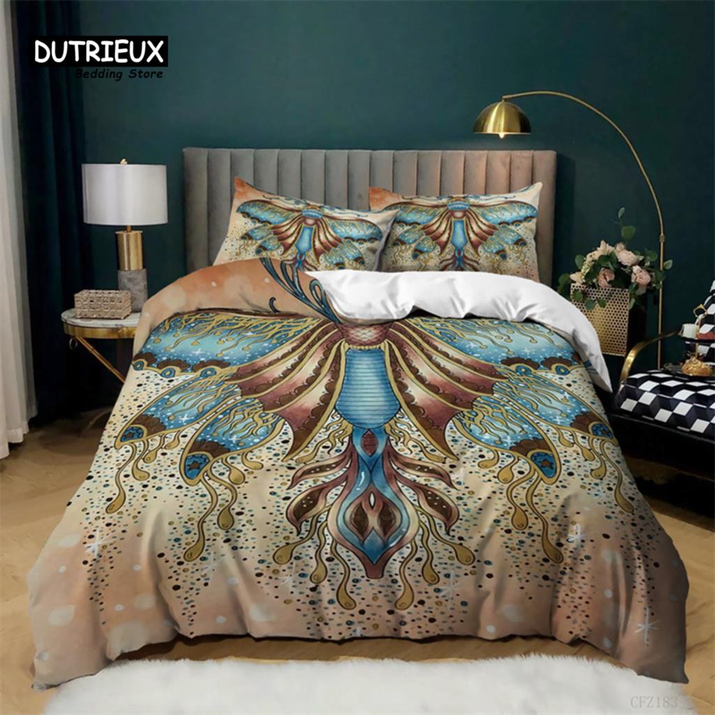 Butterfly Duvet Cover Europe Geometric Moth Bedding Set Queen Size For Kids Boys Girls Teens Mystic Fantasy Room Dorm Decorative