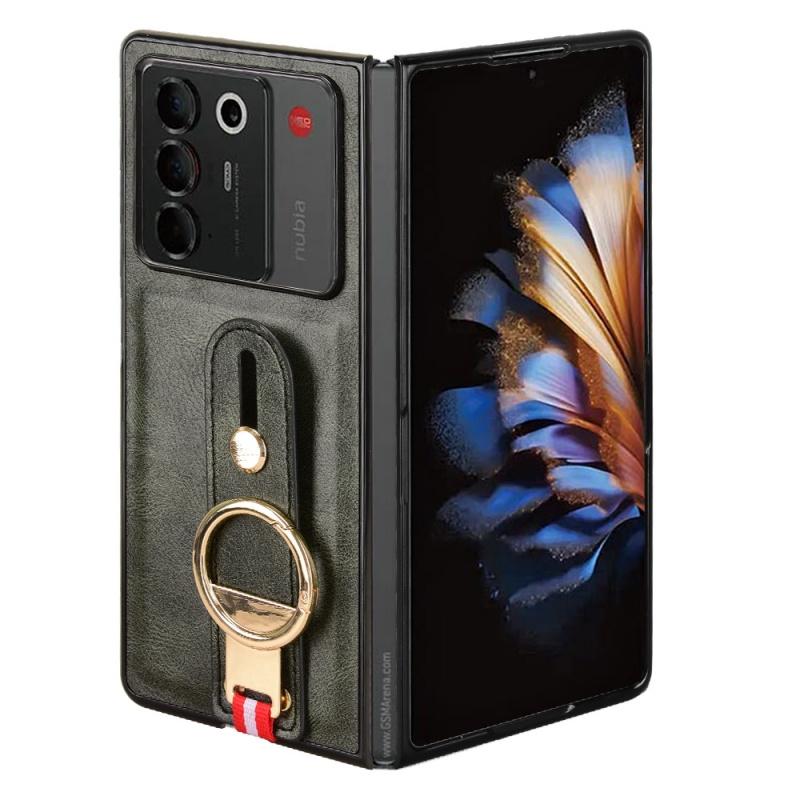Wrist Strap Phone Case for ZTE Nubia Fold 5G PU Leather Cases Retro Hard Matte Front+Back Cover Capa Funda