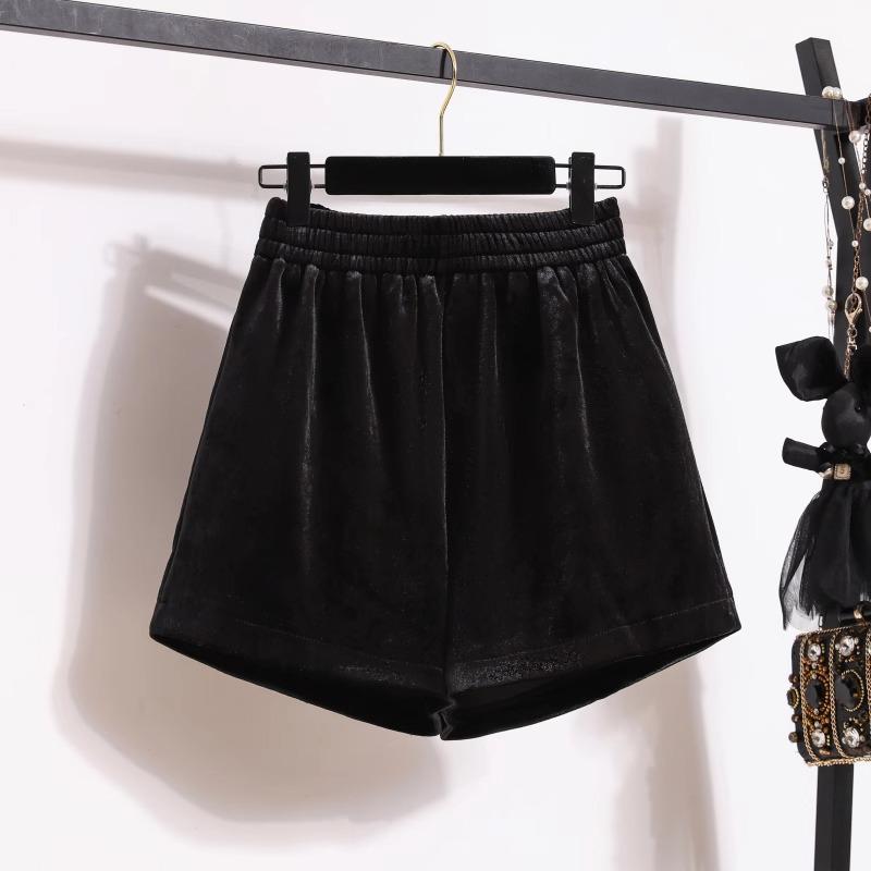 

Женские черные вельветовые шорты А-силуэта клеш - Золотые, Повседневный европейский стиль для осени/зимы 2024 со свободной посадкой и облегающей талией. XS