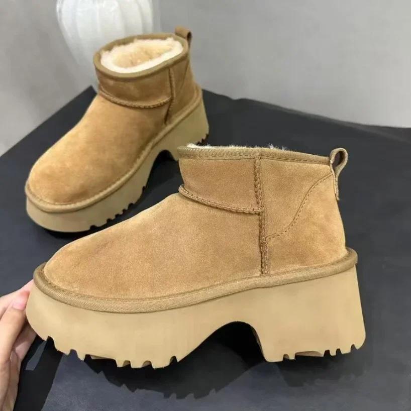 Fashion High heeled wool boots, the latest winter 2025 sheepskin wool integrated women's boots, mermaid style, platform high heels