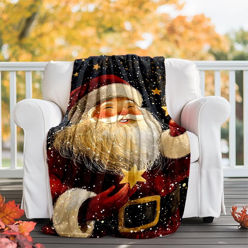 Christmas Santa Claus Theme Printed Blanket - Perfect for Couch, Bed, Travel & Outdoor Use | Machine Washable, Cozy & Durable.