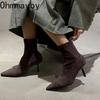 Autumn High Heel Stretch Slim Women Ankle Boots Autumn Ladies Elegant Pointed Toe Short Botas  De Mujer