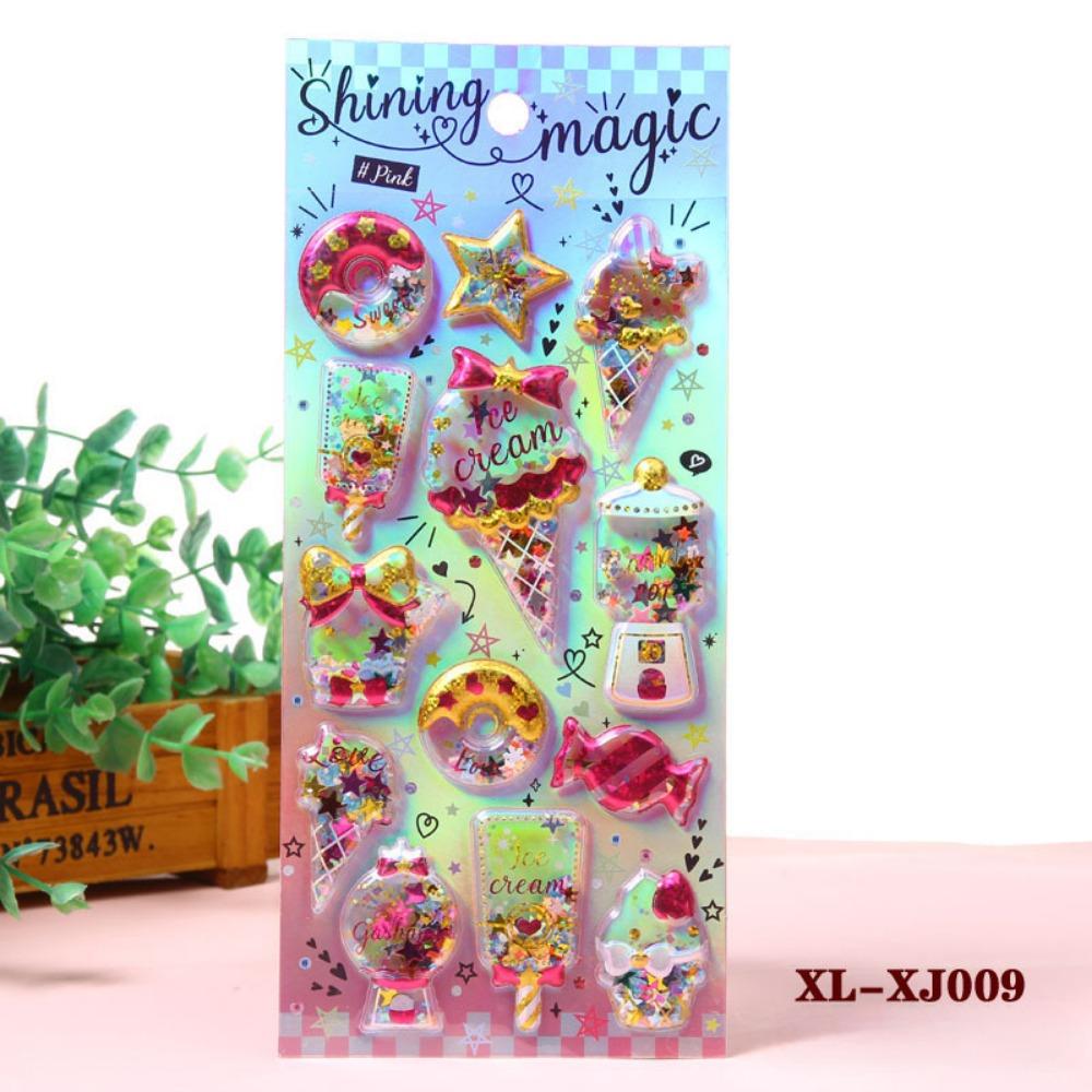 1 PCS Shiny Hot Stamping Cute Stickers 3D Three-dimensional Crystal Shaking Gemstone Stickers for Phone Decoration INS Style Stickers