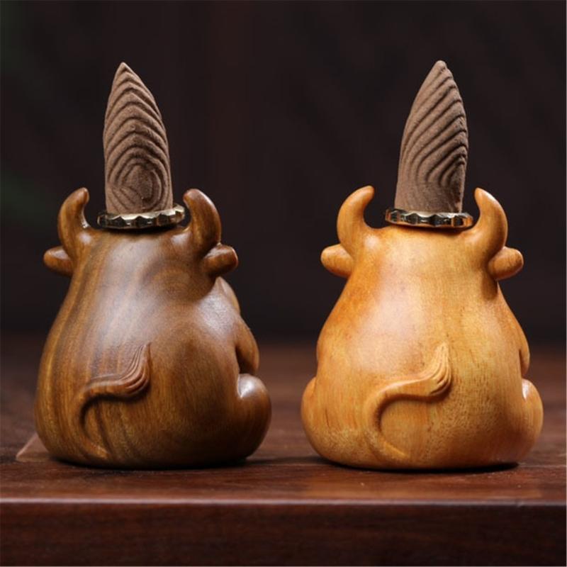 Handcraft Wood Backflow Incenses Burners Wood Carving Cow Hippo Ornament Censers Aromatherapy Diffuser for Home Decors