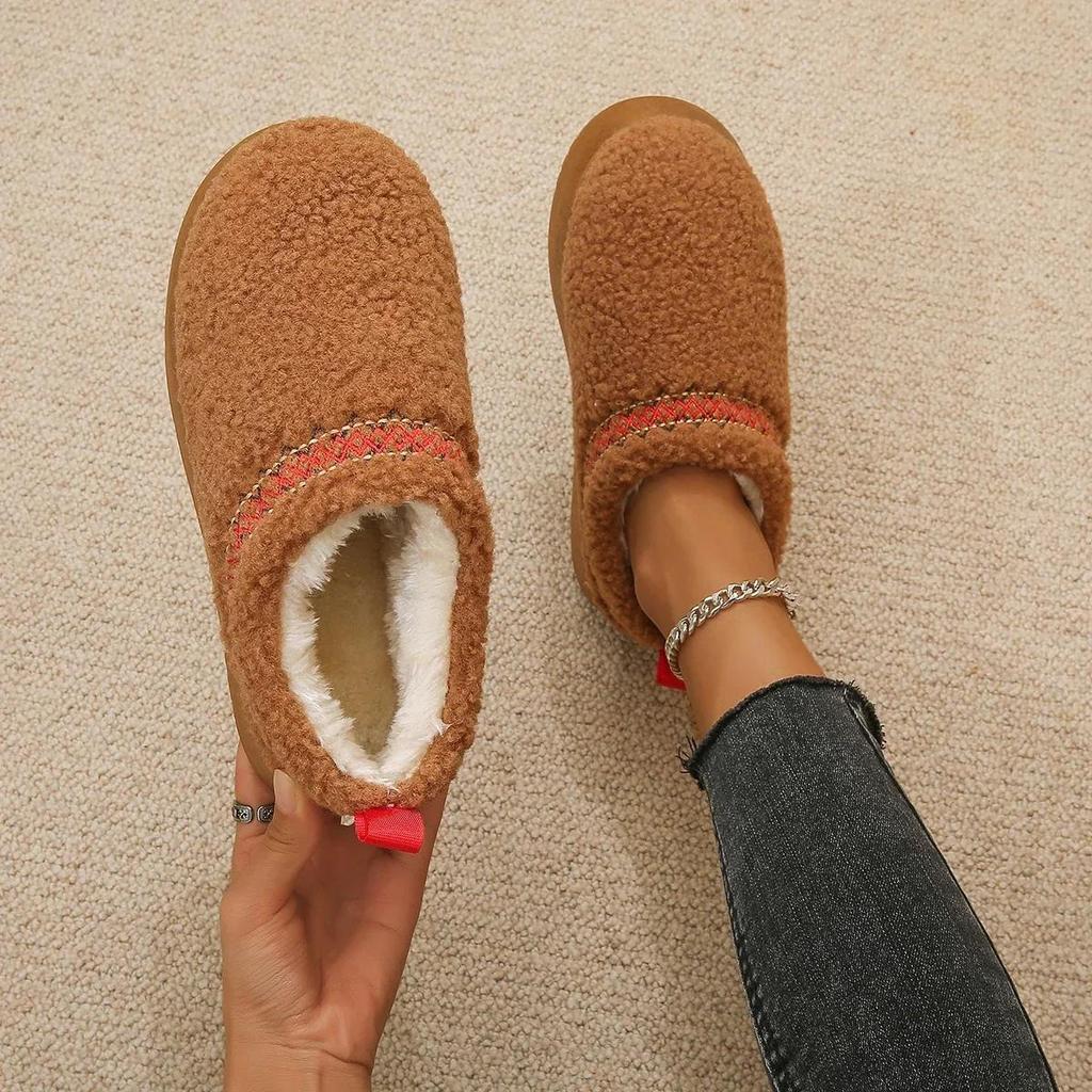 Warm Fur Ankle Boots Women Flats Platform Slippers Plush Flip Flops Winter Cotton Shoes for Women Brand Design Snow Botas