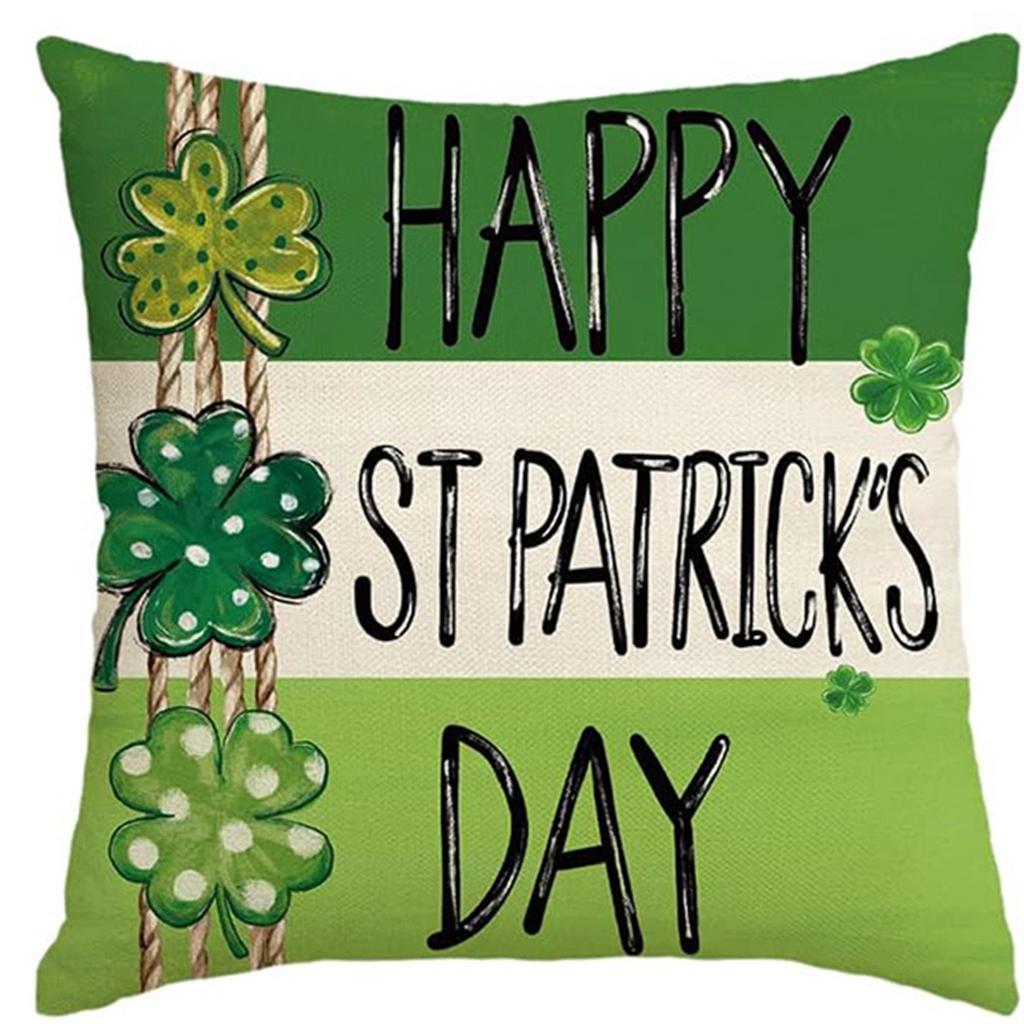 St. Patrick's Day Pillow Cover Line Printed Pillow Cover Green Four-leaf Crocodile Cushion Cover